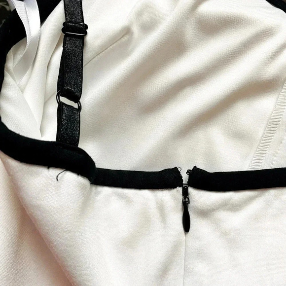 BEBE | Black/White/RedColor Blocked Bodycon Corset Mini Cocktail Dress Size M - Picture 8 of 10